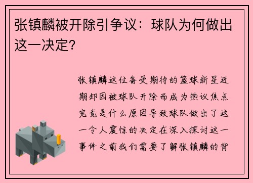 张镇麟被开除引争议：球队为何做出这一决定？